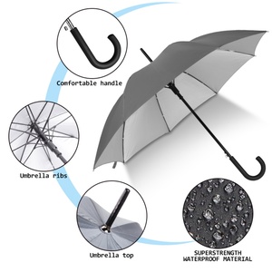 Daily Lightweight Portable Silver UV-Coated Straight Metal Traveler's <b>Umbrella</b> Great for Tourists Manual Control Carry Case - Product Image 3
