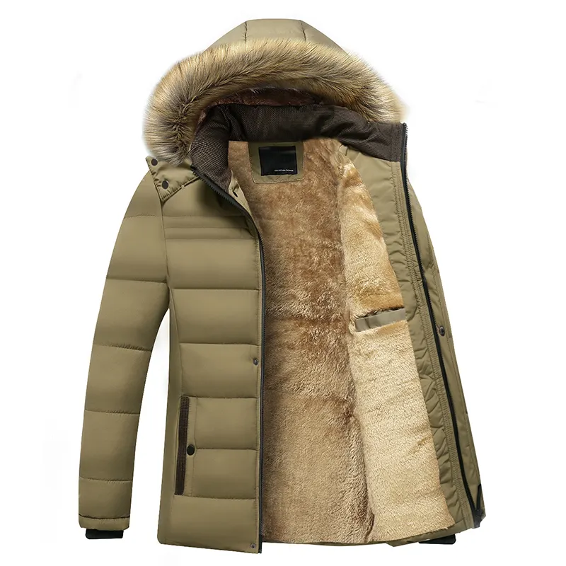 겨울 새로운 따뜻한 두꺼운 양털 파카 남성 방수 후드 모피 칼라 파카 자켓 코트 남성 가을 패션 캐주얼 파카 남성