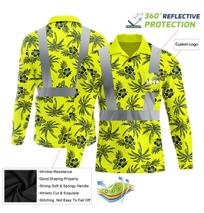 Huỳnh quang Khả năng hiển thị cao phản quang an toàn polo Áo sơ mi Hawaii dài tay áo Hi VIS bảo hộ lao động nhanh khô xây dựng làm việc mặc - Product Image 2