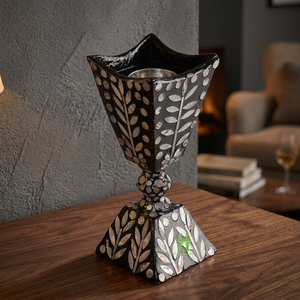 Handmade <b>Brass</b> <b>Candlestick</b> Holder With Shell Inlay Black Leaf Pattern Home Decoration - Product Image 4