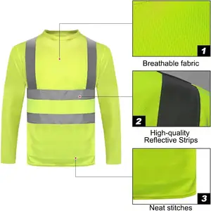 חולצות בטיחות Hi-Vis מהיר יבש פוליאסטר ירוק חולצות טי צהוב חולצה עם שרוולים ארוכים כפתור למעלה