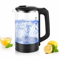 Bouilloire électrique en verre 2,5 L 1500 W avec lumière LED bleue, verre transparent, prise EU, fabricant d'usine, personnalisation OEM ODM, vente en gros