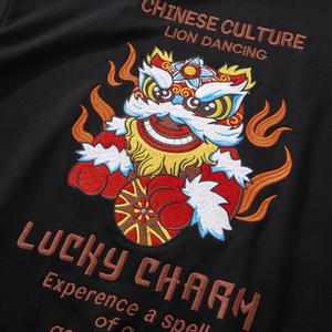 Người Đàn Ông Của Thêu Múa Sư Tử Thiết Kế Áo 100% Cotton Hợp Thời Trang Hợp Thời Trang Vòng Cổ Áo Thể Thao Trung Quốc Quần Áo Các Nhà Sản Xuất - Product Image 3