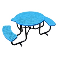 Mesa de pícnic redonda de metal para discapacitados comercial al aire libre con Banco Muebles de Jardín mesa de comedor de acero mesa de centro de patio exterior