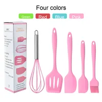 Ensemble de 5 ustensiles de cuisine en silicone pour la pâtisserie : fouet, spatule à steak, couteau en plastique, kit d'outils de cuisson en silicone pour usage domestique