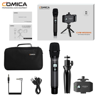 Microphone sans fil pour smartphone COMICA CVM-WS50(H) à 6 canaux, à condensateur cardioïde, en métal, avec émetteur portable, lumières LED, en temps réel