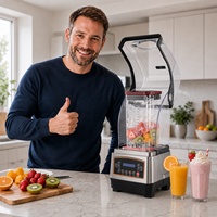 Mixeur Professionnel Commercial Insonorisé pour Smoothies, 6 Lames, 4 Vitesses, 2200W, Anti-fuite, 110V/220V, pour Extérieur et Hôtels