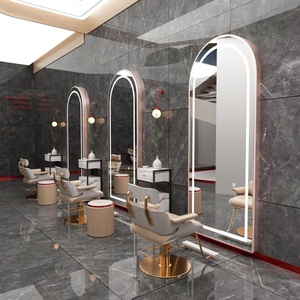 Hair Salon Furniture Barber Station Double Sided <b>Mirror</b> Salon Styling Station With Led <b>Lights</b> - Product Image 1