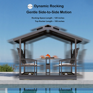 टेबल और स्टोरेज के साथ 4-सीट रॉकिंग स्विंग चेयर, पेटिको और पिछवाड़े के लिए एल्यूमीनियम फ्रेम ग्लाइडर बेंच, ब्राउन - Product Image 3