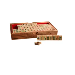 Mahjong de madeira número chinês, conjunto de azulejos de madeira com caixa para festas, jogos de tabuleiro e entretenimento