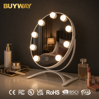 Miroir de maquillage éclairé White Holly Wood avec 9 ampoules LED, rotation à 360°, 25 cm, 3 modes de couleur, capteur tactile