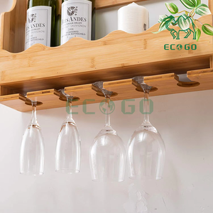 Casier à vin en bois mural avec support de verre de bouteille de vin en bambou - Product Image 4