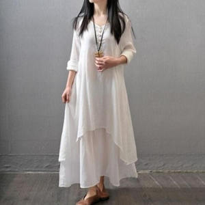 فستان نسائي كاجوال أنيق بأكمام طويلة من القطن والكتان بتصميم كوري لفصل الخريف - Product Image 2