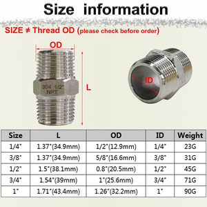 Nam để nam NPT Threaded nối bằng Adapter <span class=keywords><strong>1</strong></span> inch thép không gỉ 304 Hex núm vú Ống phù hợp - Product Image 5