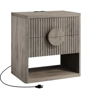 Smart Wooden NightStand With Charging Station Adjustable Side <b>Table</b> <b>End</b> Drawers <b>Storage</b> for Bedroom Living Room HFE250130 Nights - Product Image 6