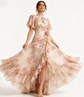 Robe midi plissée personnalisée, élégante et discrète, en mousseline pour femme, grande taille, avec imprimé et appliques décoratives