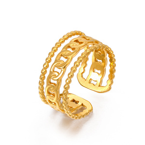 Magnifique <span class=keywords><strong>bague</strong></span> chaîne cubaine épaisse ouverte réglable en acier inoxydable plaqué or 18 carats <span class=keywords><strong>pour</strong></span> femmes - Product Image 6
