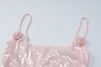 Robe de soirée à paillettes sans manches, mini-robe sexy pour femmes, robe moulante en maille pour l'été