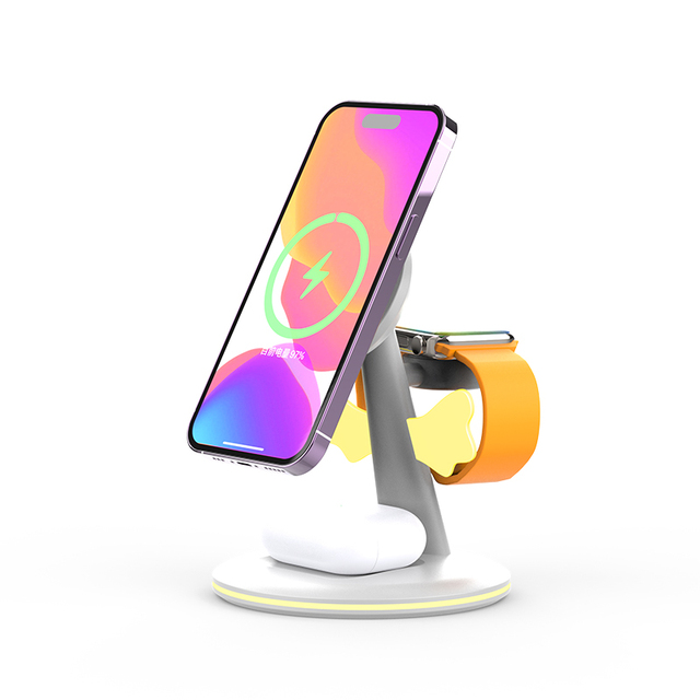 New 15W PD Type-C Wireless Charging Stand Novelty Wings Design 3-in-1 Fast Charging Phone & Device Station