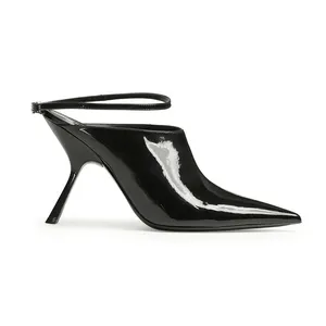 नई आगमन लक्जरी काले चमकदार पेटेंट पु महिला पोशाक जूते की अंगुली उच्च एड़ी महिला पंप