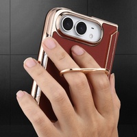 Étuis de téléphone portable en cuir PU plaqué luxe pour iPhone Duo avec support anneau, protection d'écran avant, coque rigide antichoc