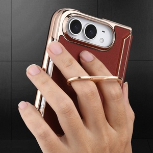 เคสโทรศัพท์มือถือหนัง PU เคลือบหรูหราสำหรับ iPhone Duo พร้อมขาตั้งแบบวงแหวน ฟิล์มกันรอยหน้าจอ ป้องกันการกระแทก ฝาหลังแข็ง - Product Image 3