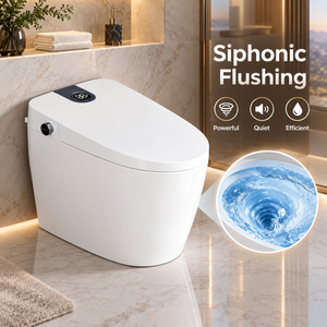 WC intelligent monobloc en céramique au design moderne, à poser au sol, cuvette allongée, chasse d'eau par siphon, siège chauffant, pour usage domestique et professionnel - Product Image 2
