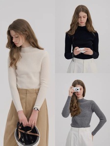 Camisa Base de Punto <span class=keywords><strong>Merino</strong></span> Tricolor de Alta Sujeción, Corte Ajustado, Cuello con Botones Interiores, Tejida a Mano, Estilo Vintage para Otoño e Invierno para <span class=keywords><strong>Mujer</strong></span> - Product Image 6