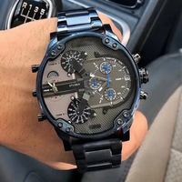 Montre-bracelet à quartz multifonctionnelle à quatre fuseaux horaires en acier inoxydable haut de gamme pour hommes, montre en cuir