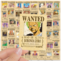 50 unids/bolsa Anime Luffy Wanted Poster estilo pegatinas extraíbles a prueba de agua