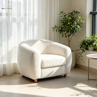 Fauteuil de relaxation moderne de luxe avec pieds en bois, style nordique, blanc, ensemble de canapés ronds, fauteuil d'appoint en bouclette, meubles pour salon