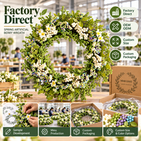 Couronne de baies réaliste, verdure florale artificielle, décoration de printemps, décoration de porte, faite à la main, fournisseur OEM ODM personnalisé