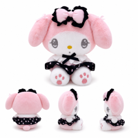 Peluche My Melody à visage mignon, avec nœud noir et rose, 8 pouces, jouet en peluche pour enfants, adorable pour jeux d'arcade
