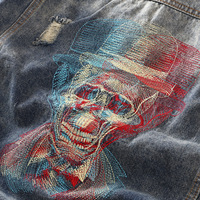 Vestes en jean pour hommes, gilets en jean pour hommes, veste en jean pour hommes avec crâne, veste en jean rétro brodée, jean délavé