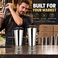 2 Pièces Shaker Boston Lesté en Acier Inoxydable 350ml 550ml 750ml 850ml avec Logo et Couleur Personnalisés
