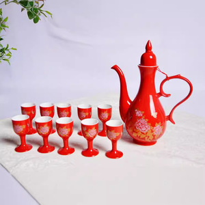Service à vin Paon en émail coloré, 11 pièces, ensemble Baijiu, cadeau de mariage rouge, carafe et verres de luxe pour le Nouvel An chinois - Product Image 4