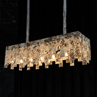 Lustre rectangulaire moderne de luxe en pierre, nouveau style, en marbre, éclairage LED à intensité variable pour maison, villa, salle à manger