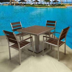 Mobilier d'extérieur pour bar et Terrasse, chaise et table en bois d'aluminium brossé, ensemble de table à manger pour restaurant - Product Image 2