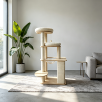 Arbre à chat spirale multi-niveaux SkyPath moderne et luxueux avec maisonnette fermée, capsule spatiale et poteaux à gratter en sisal pour intérieur