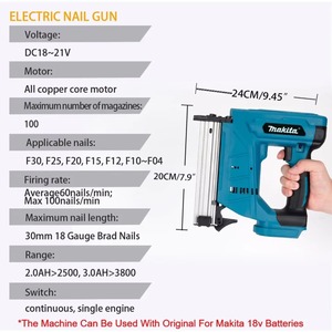 Clavadora Eléctrica Profesional <span class=keywords><strong>Makita</strong></span> de 15-35 mm <span class=keywords><strong>para</strong></span> Carpintería, Grapadora Eléctrica <span class=keywords><strong>para</strong></span> Trabajos en Madera, <span class=keywords><strong>Pistola</strong></span> de <span class=keywords><strong>Clavos</strong></span> Eléctrica <span class=keywords><strong>Makita</strong></span> sin Escobillas - Product Image 3