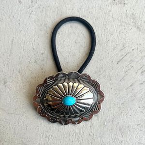 Accessoires <span class=keywords><strong>de</strong></span> cheveux Western pour femmes Turquoise Squash Blossom Hairband Tie Ponytail Holder Western Concho Pony Tie Hair Tie - Product Image 4