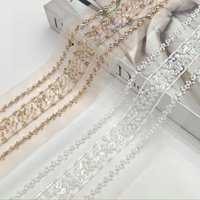 Accessoires perlés faits main en dentelle organza à sequins et perles dorées et blanches pour l'industrie lourde, pour robes de mariée, chaussures et cols de scène