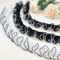 À volants plissé dentelle tissu garniture en mousseline de soie noir et blanc correspondant robe décoration Tulle tissu Applique coupe artisanat couture