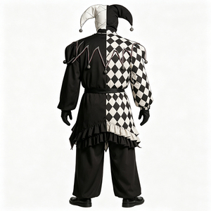Costume de bouffon maléfique pour <span class=keywords><strong>homme</strong></span>, noir et blanc, tenue de harlequin effrayante, costume de clown d'horreur avec masque de crâne pour adulte, Halloween - Product Image 2