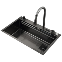 75/46 multifonctionnel 304 robinet noir Nano Surfuce évier de cuisine anti-rayures Led affichage numérique cascade évier de cuisine