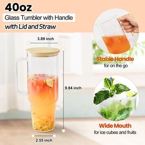 Us magazzino sublimazione 40oz bicchiere tazze con manico cristallino sublimabile con coperchio e paglia - Product Image 3