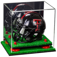 Casque de football mini-miniature en acrylique (pas pleine grandeur) vitrine avec miroir, contremarches et base de gazon
