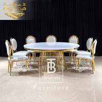 Ensemble de table de banquet de mariage ronde en acier inoxydable de luxe moderne pour hôtel avec plateau en verre trempé