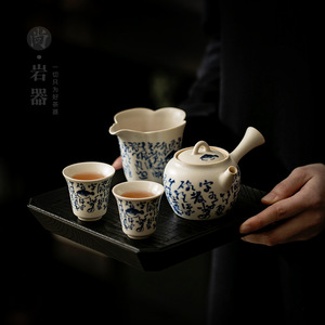 Juego de té Kung Fu de porcelana, tetera pequeña con dos tazas, esmalte craquelado, asa lateral, forma irregular, regalo para uso doméstico - Product Image 1