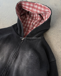 Sweat-shirts personnalisés pour hommes, style décontracté vintage rétro, motif à carreaux bleus, design patchwork, fermeture éclair double face - Product Image 2